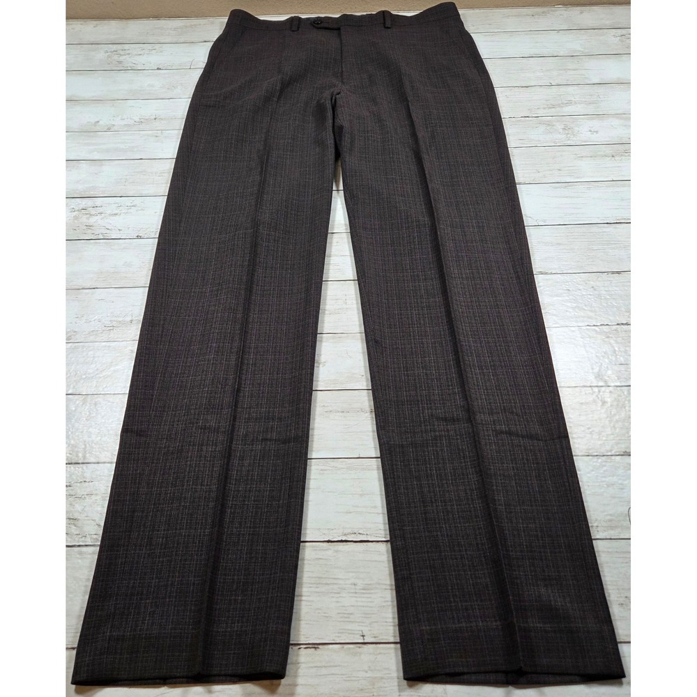 Sean John Crosshatch Dress Pants Flat Front Men 34x34 Brown Grey Textured
